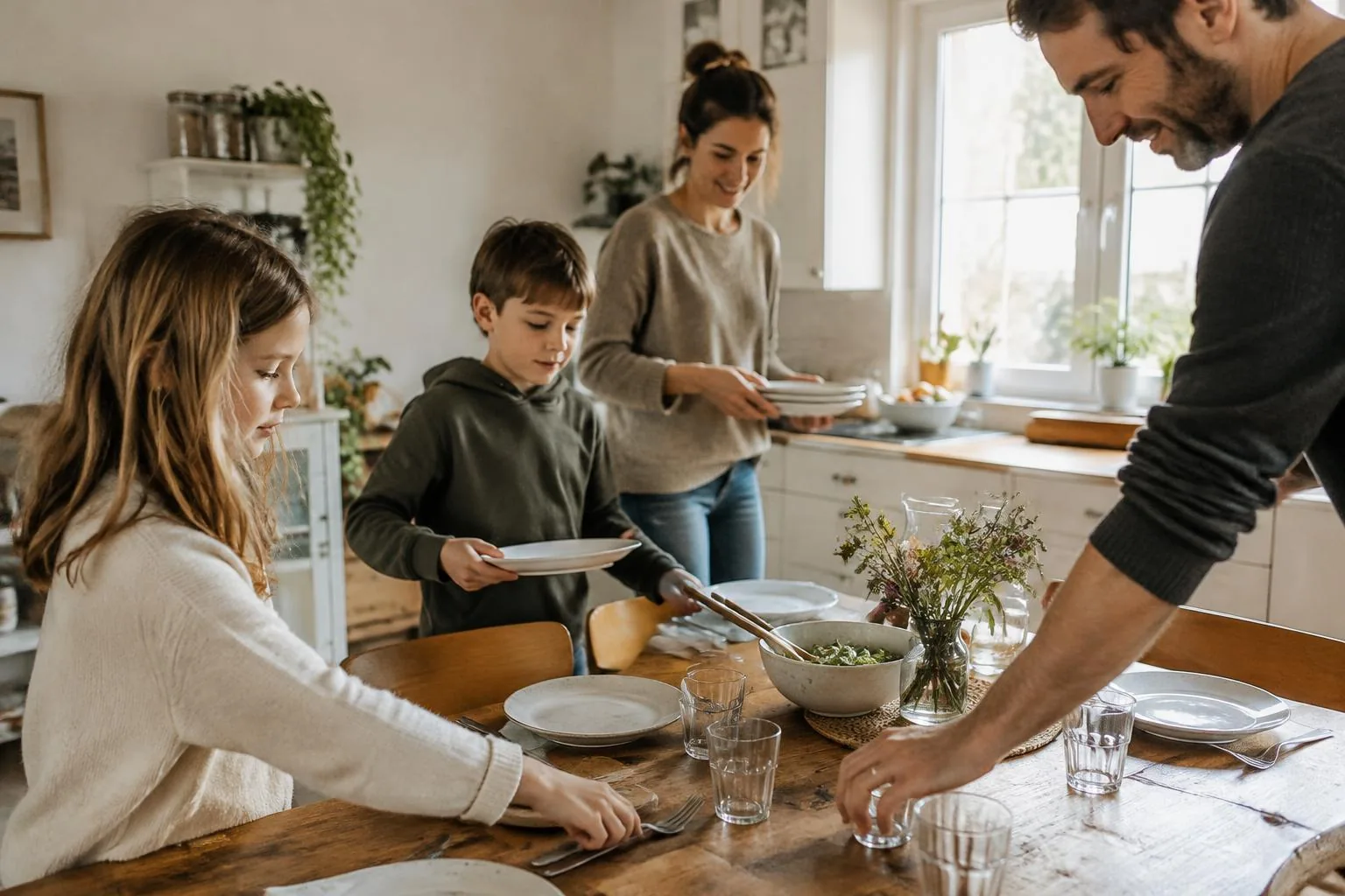 Kinder und Erwachsene im Familienalltag