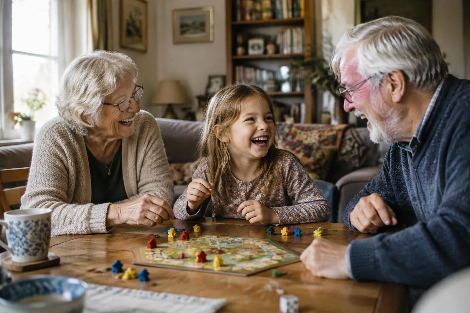 Grosseltern lachen mit ihrer Enkelin