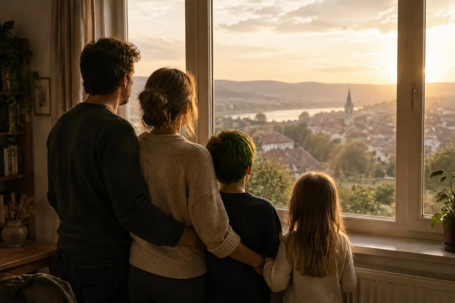 Familie blickt gemeinsam nach vorne