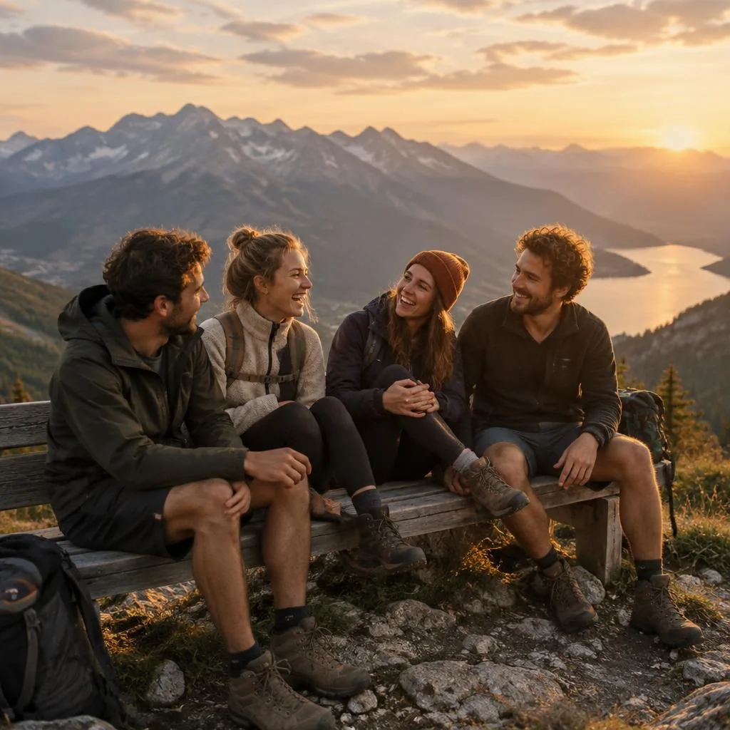 Freunde geniessen gemeinsam Zeit in den Bergen